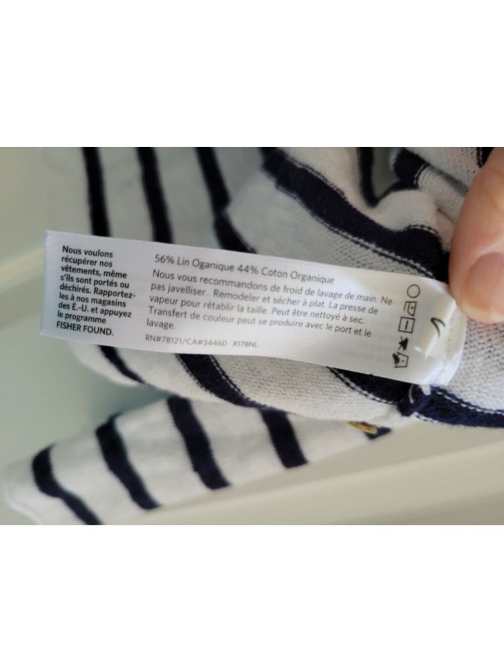 Eileen fisher Breton Blue Stripe Organic Linen Cotton knit Sweater size Medium - Picture 5 of 5